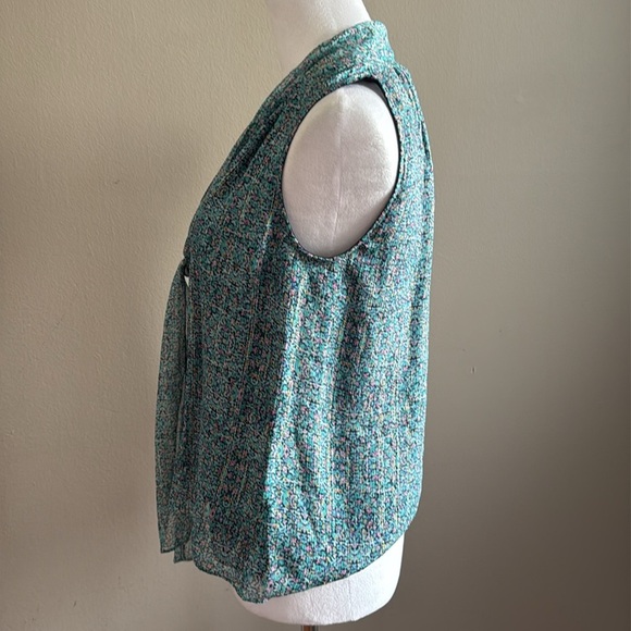 Rebecca Taylor Sleeveless Minnie Floral Chiffon Top Turquoise Blouse Size 2 - Picture 5 of 10